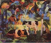 August Macke Landschaft mit Kuhen und Kamel oil